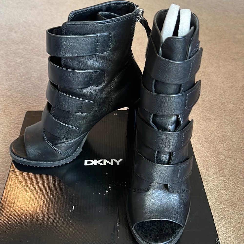 Black Leather Peep Toe Boots
